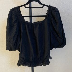 INC International Concepts Black Puff Sleeve Blouse